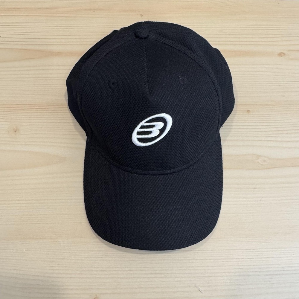 B Logo Hat Cap Strap Back Mens One Size Black Mesh Breathable Adjustable Running